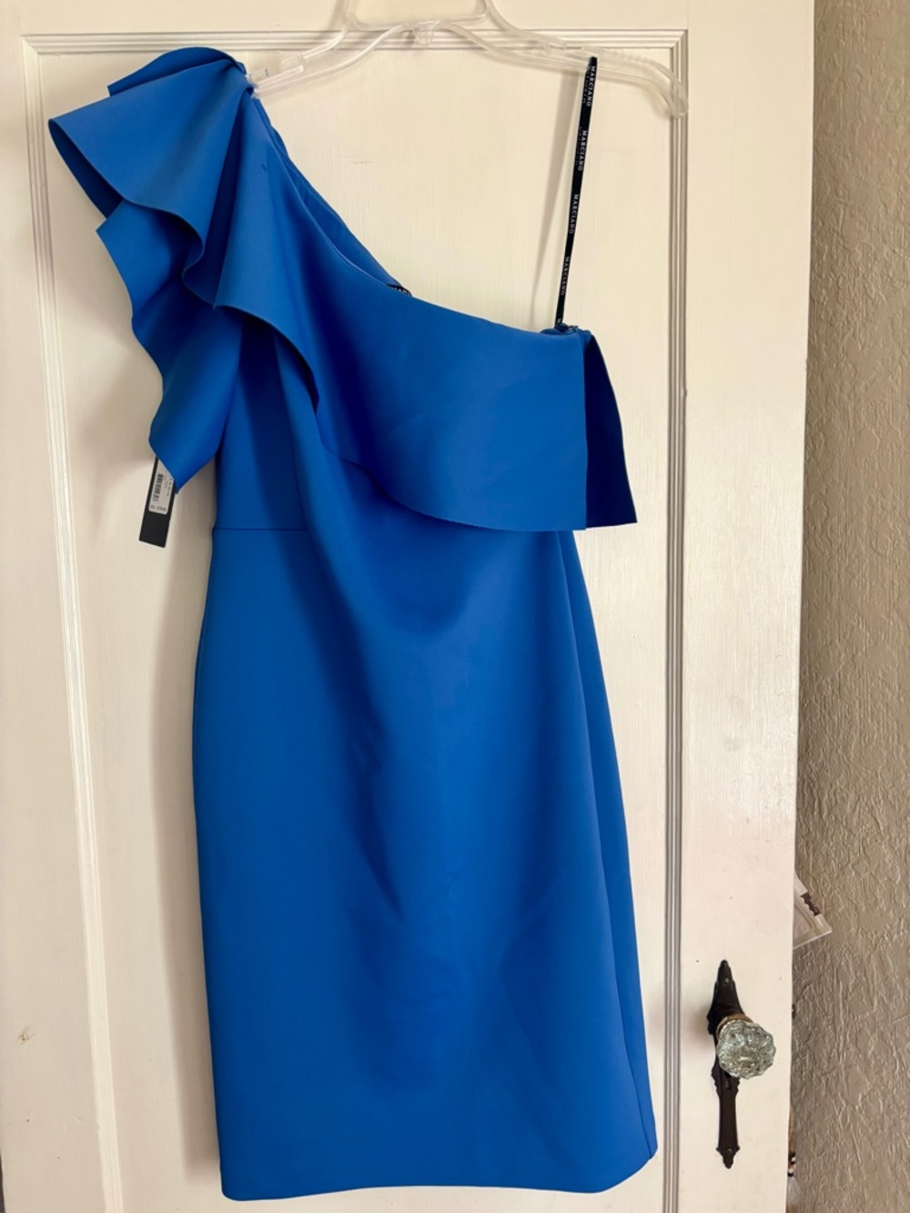 Marciano One-Shoulder Ruffle Dress in Cobalt Blue